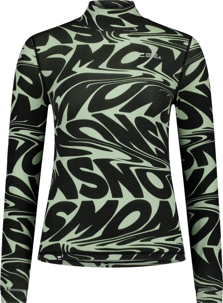 Mons Royale Women's Cascade Merino Base Layer Mock Neck Long Sleeve Signal Lost Matcha Mons Royale