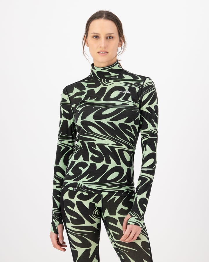 Mons Royale Women's Cascade Merino Base Layer Mock Neck Long Sleeve Signal Lost Matcha Mons Royale
