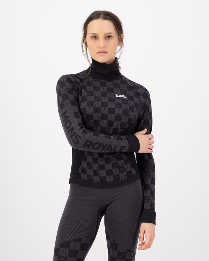 Mons Royale Women´s Ascender Mock Neck Long Sleeve Forged Iron/black Mons Royale