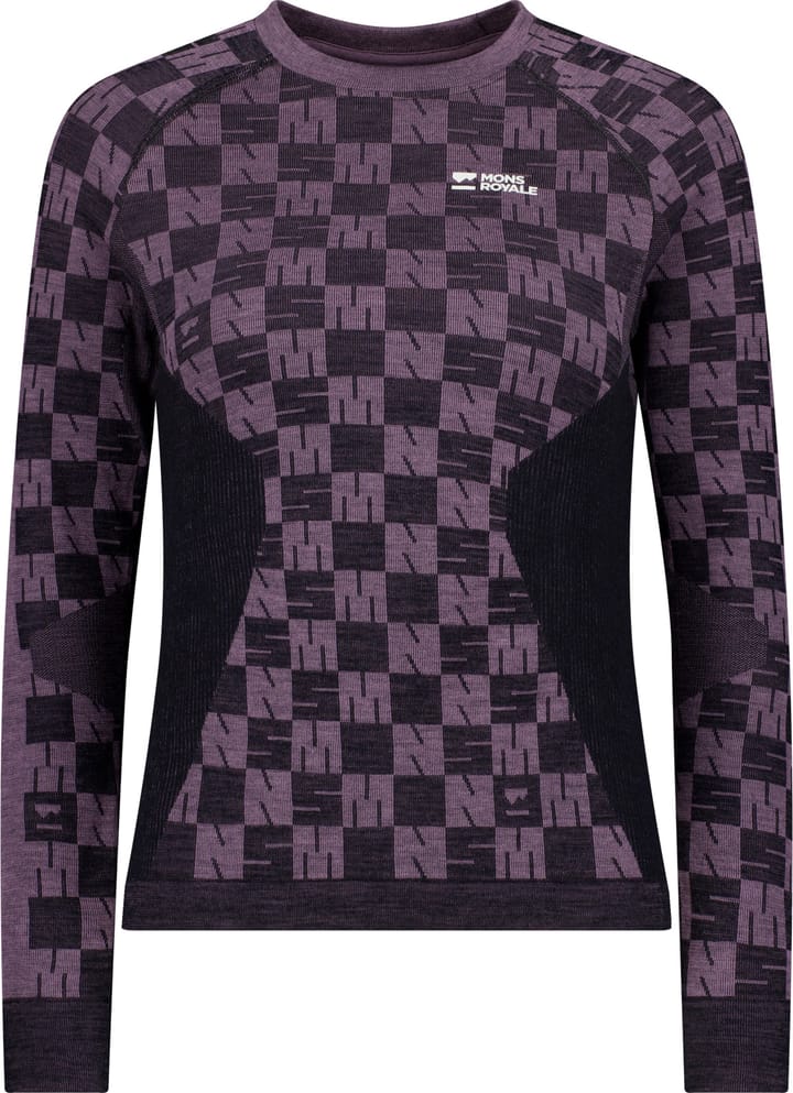 Mons Royale Women's Ascender Merino Seamless Long Sleeve Mauve/Black Mons Royale
