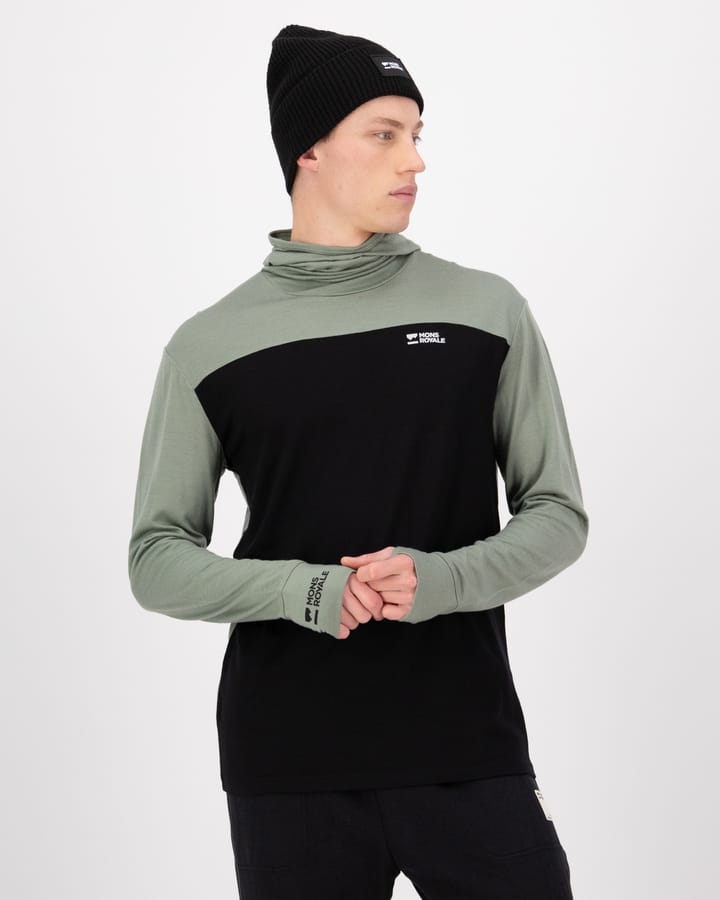 Mons Royale Men's Yotei Merino Powder Hood Long Sleeve Willow/Black Mons Royale