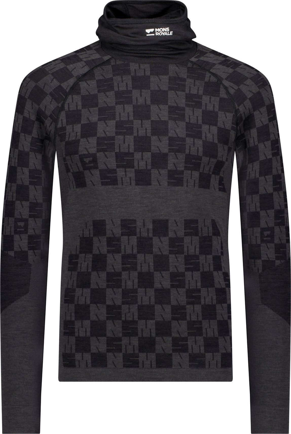 Mons Royale Men's Ascender Merino Seamless Hooded Long Sleeve Forged Iron/Black