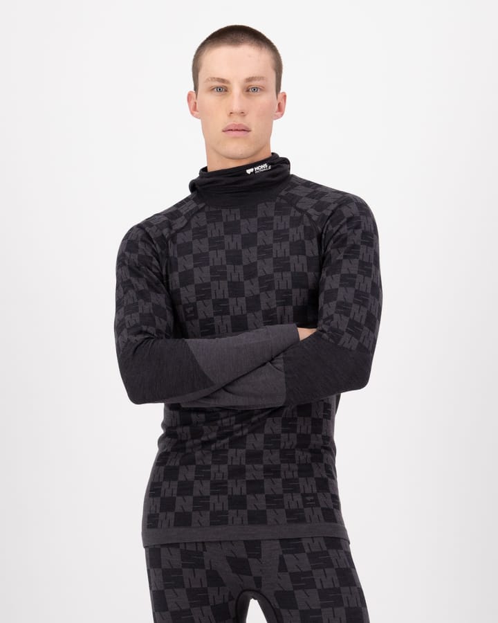 Mons Royale Men's Ascender Merino Seamless Hooded Long Sleeve Forged Iron/Black Mons Royale