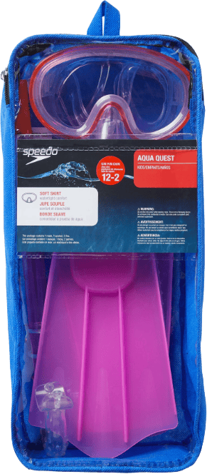 Speedo Kids Aqua Quest Mask Snorkel Fin Set Pink Frost Speedo