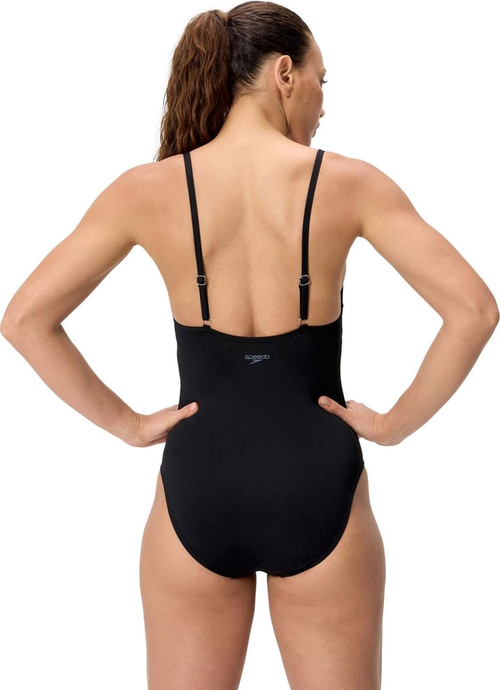 Speedo Women's Solid V-Neck One Piece Anthracite Speedo