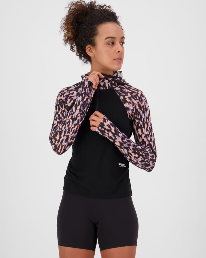 Mons Royale Women's Bella Merino Long Sleeve Hood Rock Leopard/black Mons Royale