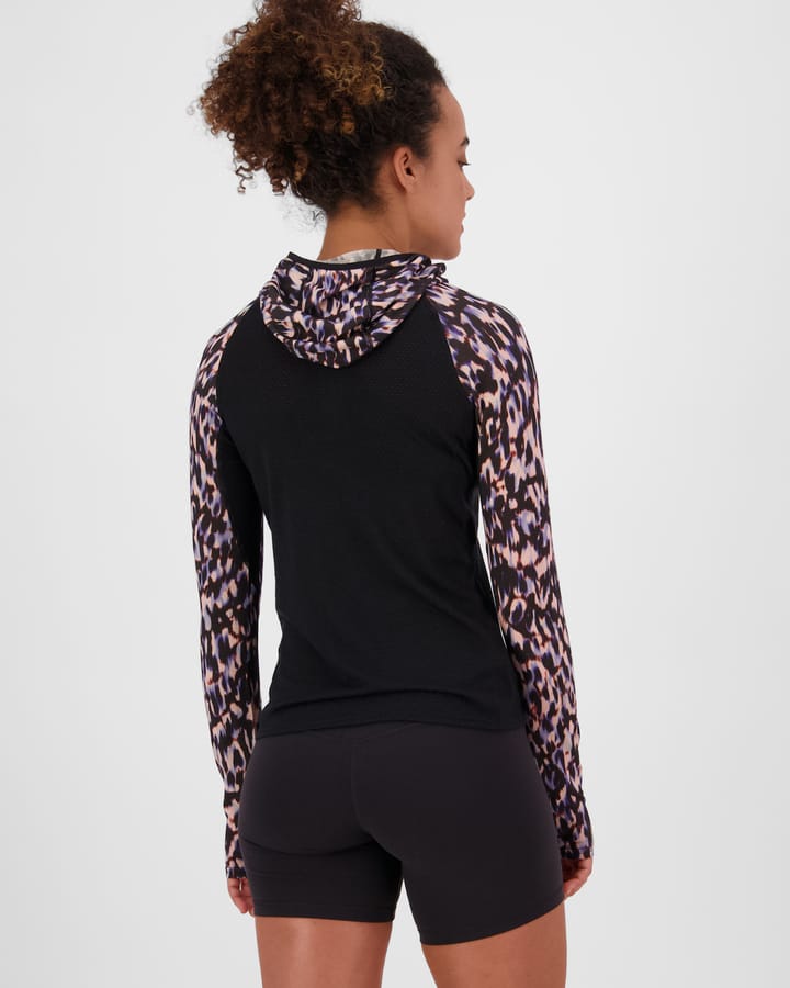 Mons Royale Women's Bella Merino Long Sleeve Hood Rock Leopard/black Mons Royale