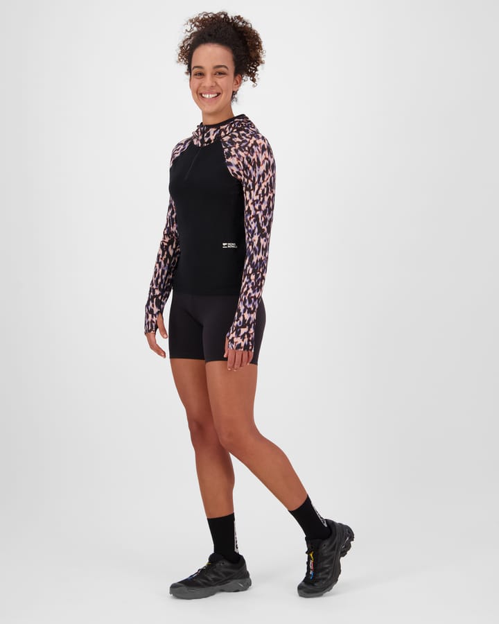 Mons Royale Women's Bella Merino Long Sleeve Hood Rock Leopard/black Mons Royale