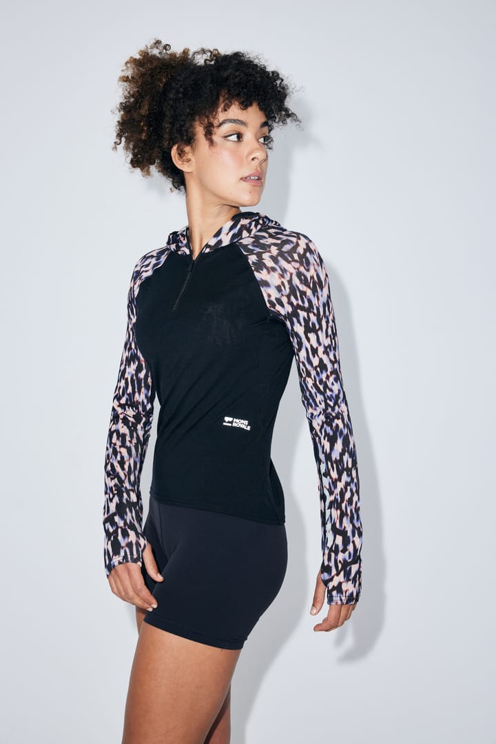 Mons Royale Women's Bella Merino Long Sleeve Hood Rock Leopard/black Mons Royale