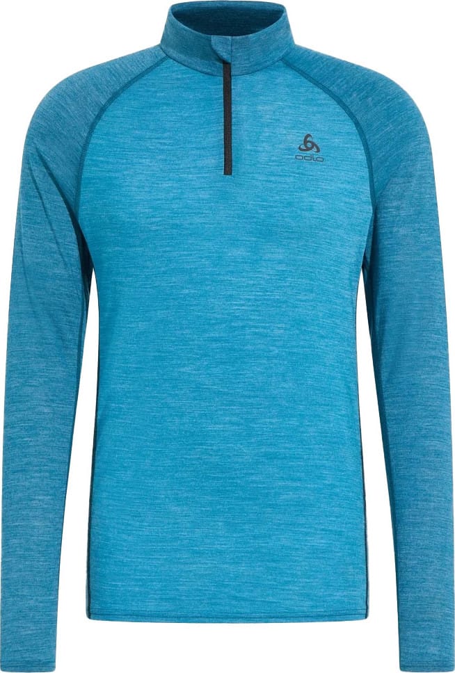 Odlo Men's Tn Long Sleeve Halfzip Natural  Provincial Blue - Dark Grey Melange