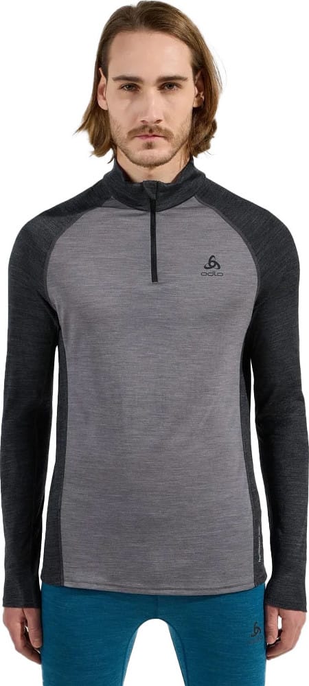 Odlo Men's Tn Long Sleeve Halfzip Natural  Grey Melange - Dark Grey Melange Odlo