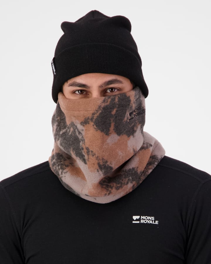 Mons Royale Pilup Wool Fleece Neckwarmer  Mtn Camo Orange Mons Royale