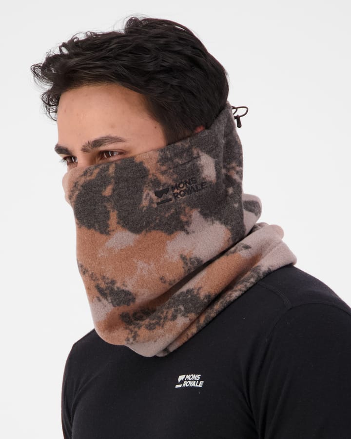Mons Royale Pilup Wool Fleece Neckwarmer  Mtn Camo Orange Mons Royale