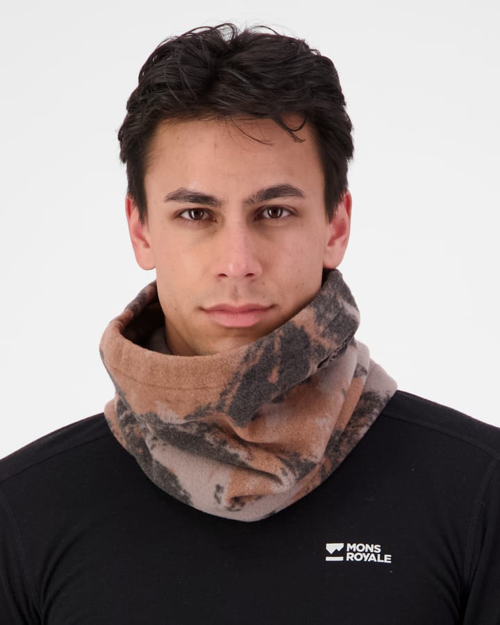 Mons Royale Pilup Wool Fleece Neckwarmer  Mtn Camo Orange Mons Royale