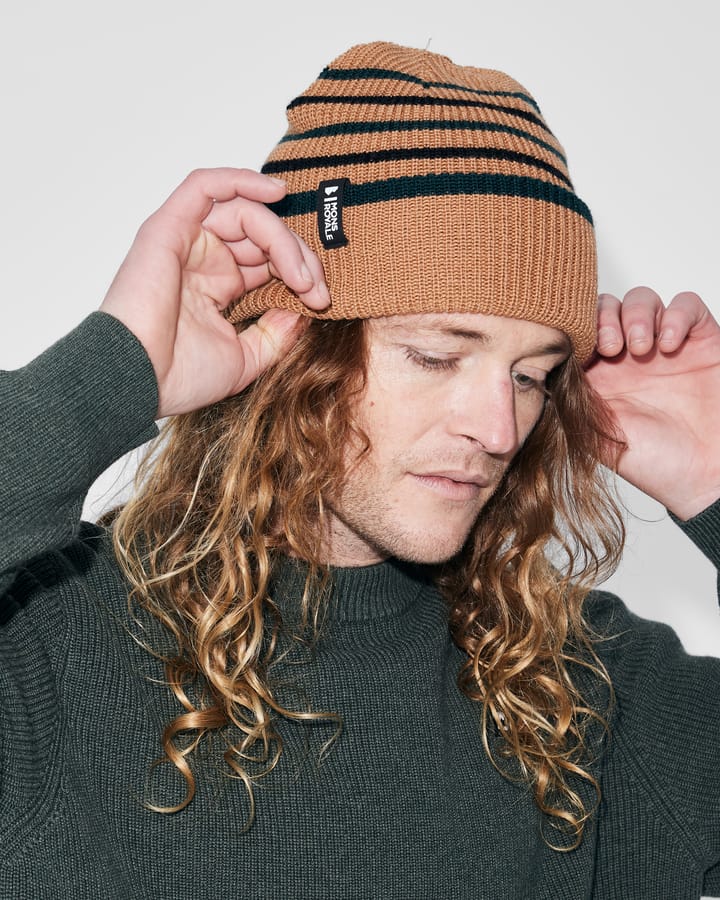 Mons Royale Stripey Merino Beanie Tan/dark Pine/black Mons Royale