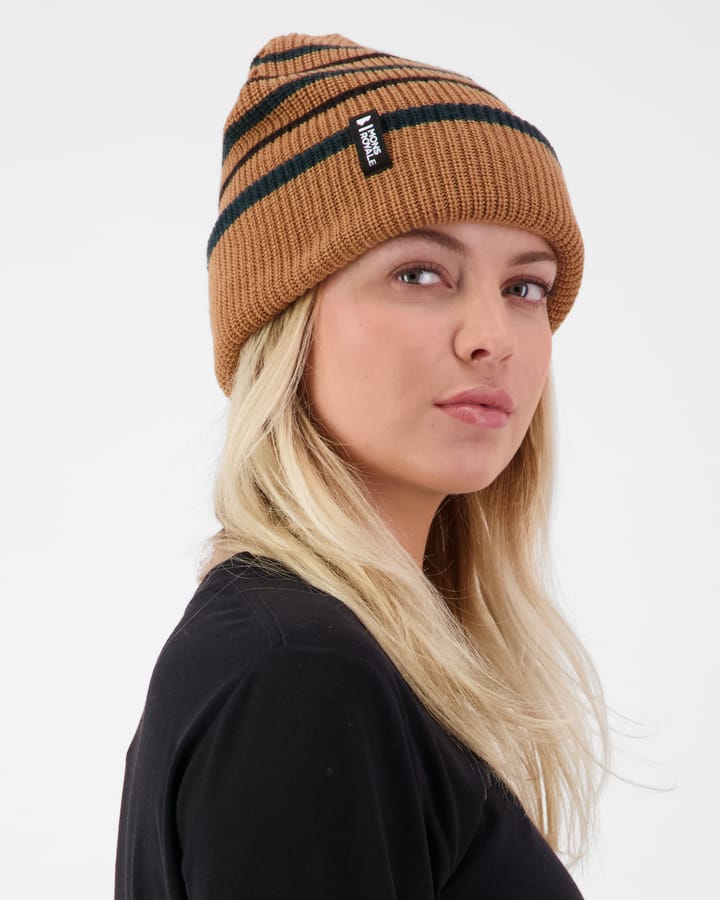 Mons Royale Stripey Merino Beanie Tan/dark Pine/black Mons Royale