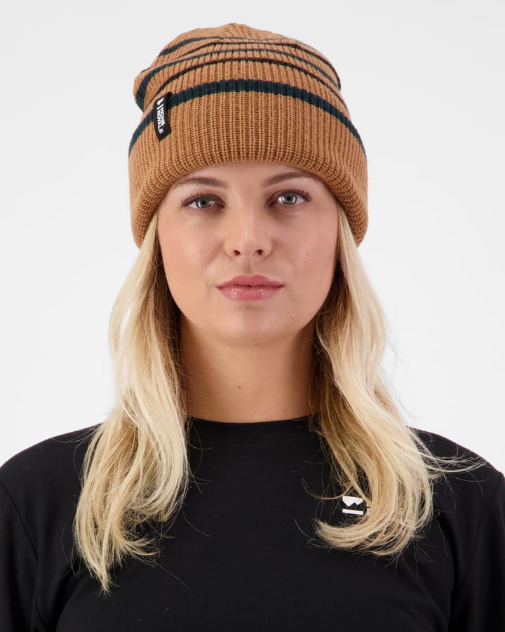 Mons Royale Stripey Merino Beanie Tan/dark Pine/black Mons Royale