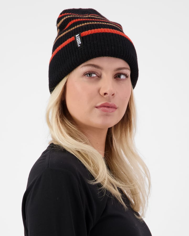 Mons Royale Stripey Merino Beanie Black/sun Orange/tan Mons Royale