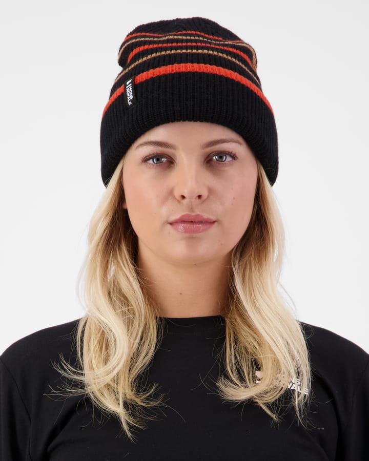 Mons Royale Stripey Merino Beanie Black/sun Orange/tan Mons Royale