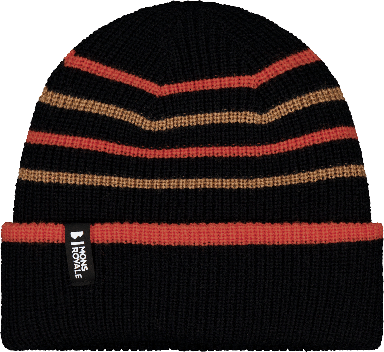 Mons Royale Stripey Merino Beanie Black/sun Orange/tan