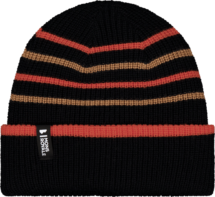 Mons Royale Stripey Merino Beanie Black/sun Orange/tan Mons Royale