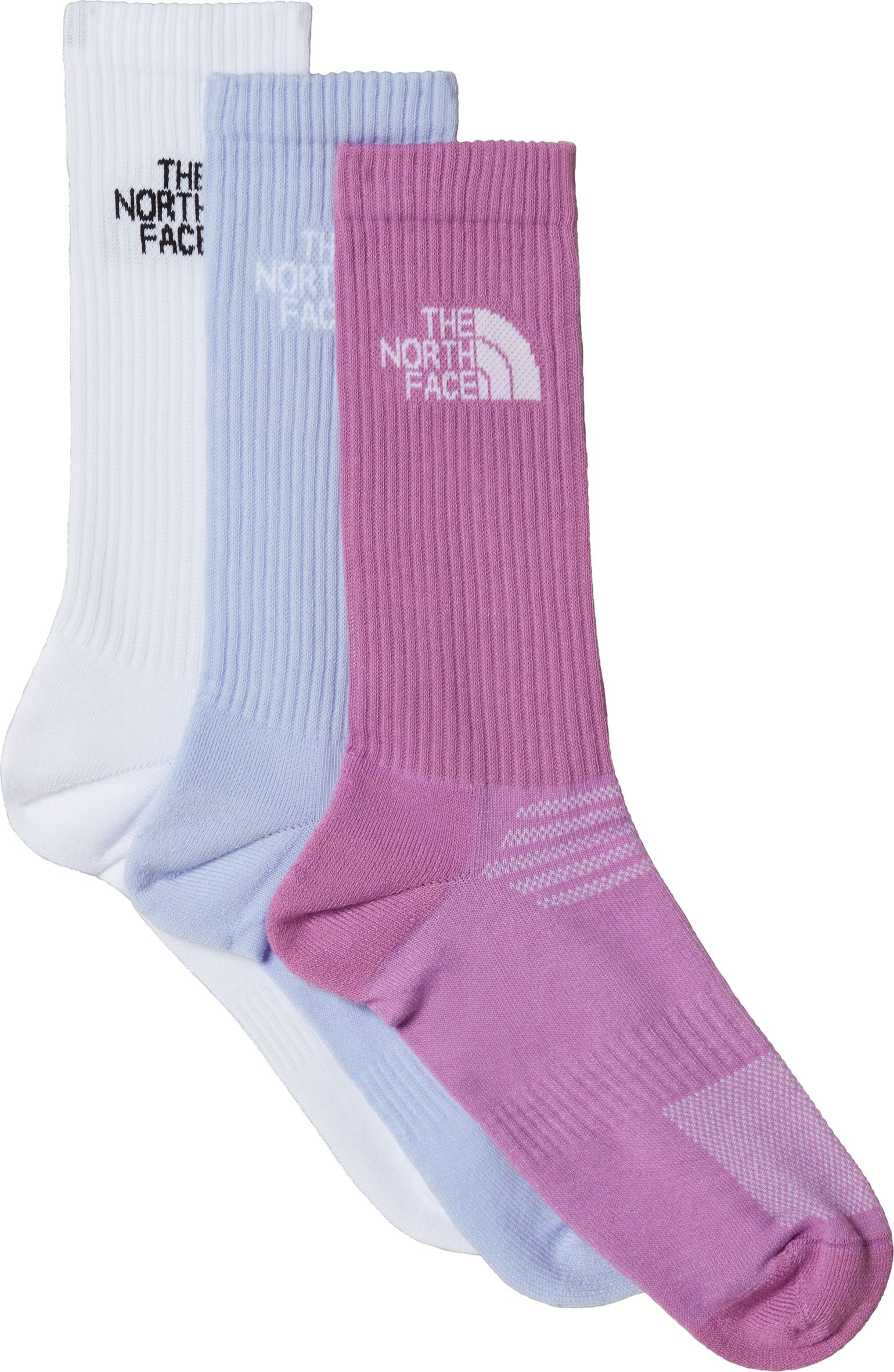 The North Face Multi Sport Cushion Crew Socks 3-Pack TNF White/Purple Mint/Vibrant Verbena