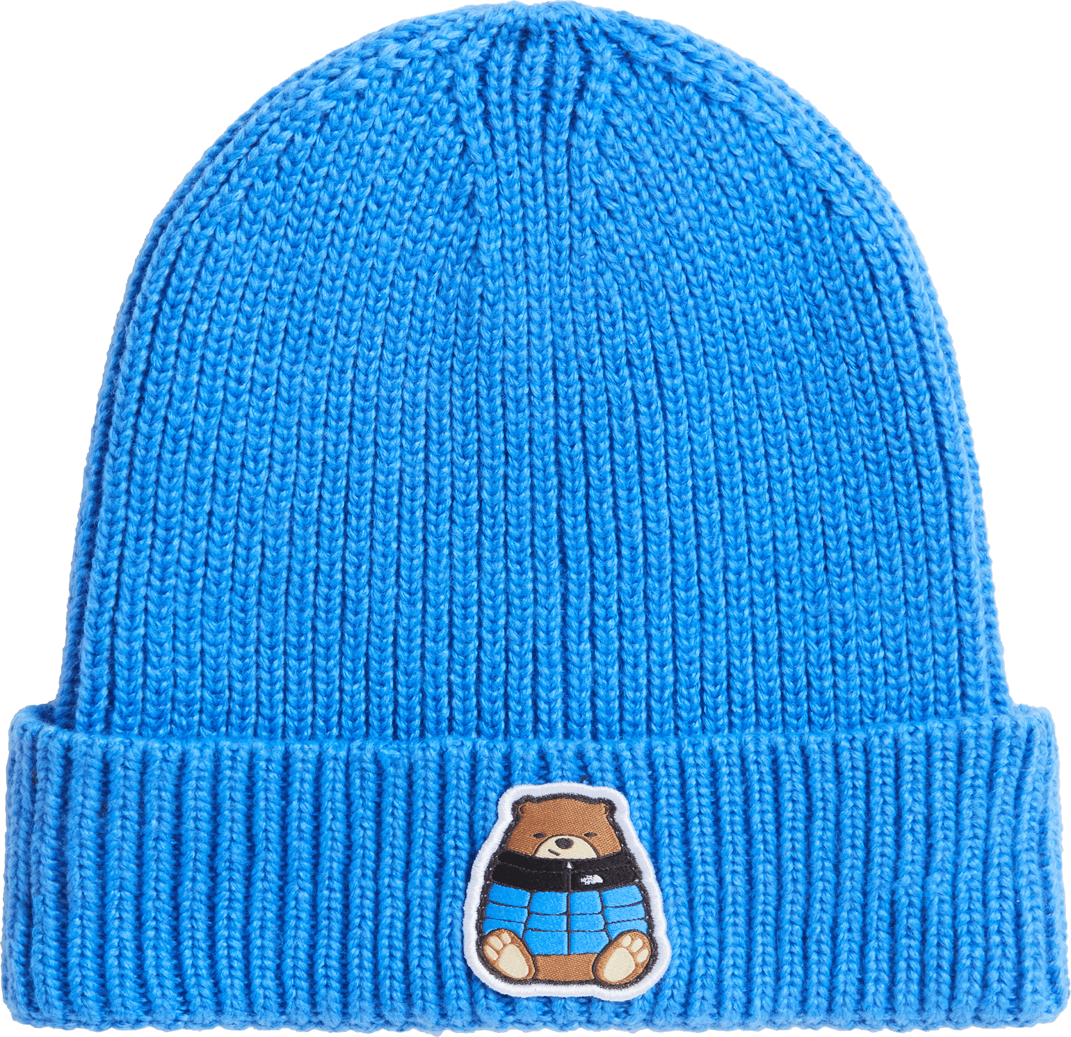 The North Face Kids' TNF Logo Box Cuffed Beanie Active Blue/Nuptse Bear Patch