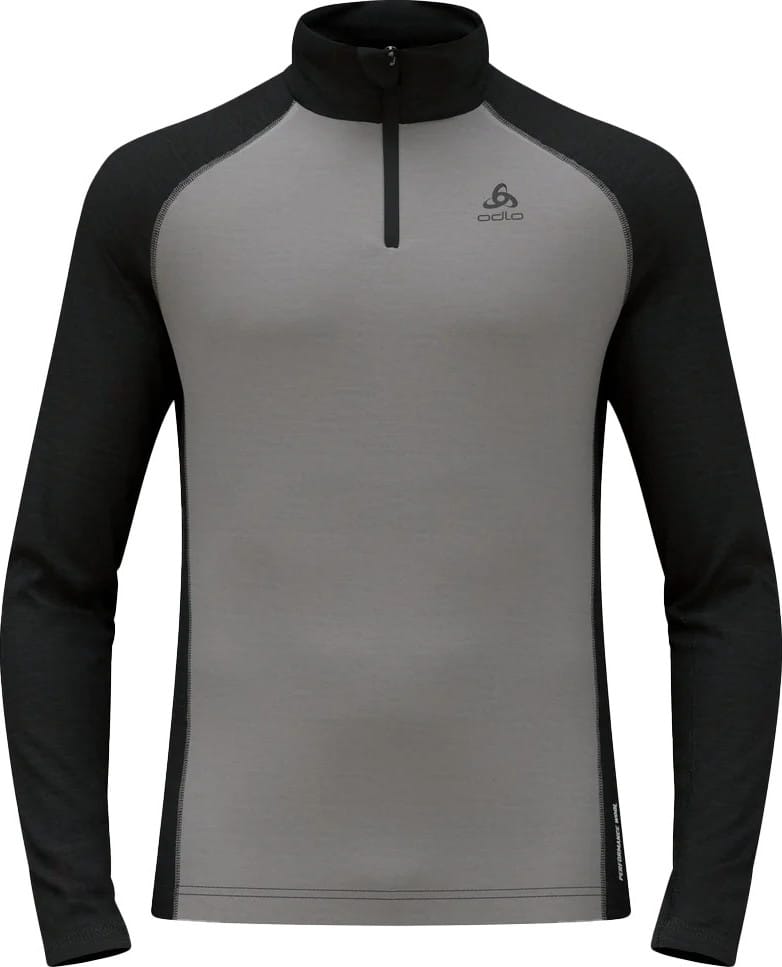 Odlo Men's Tn Long Sleeve Halfzip Natural  Grey Melange - Dark Grey Melange