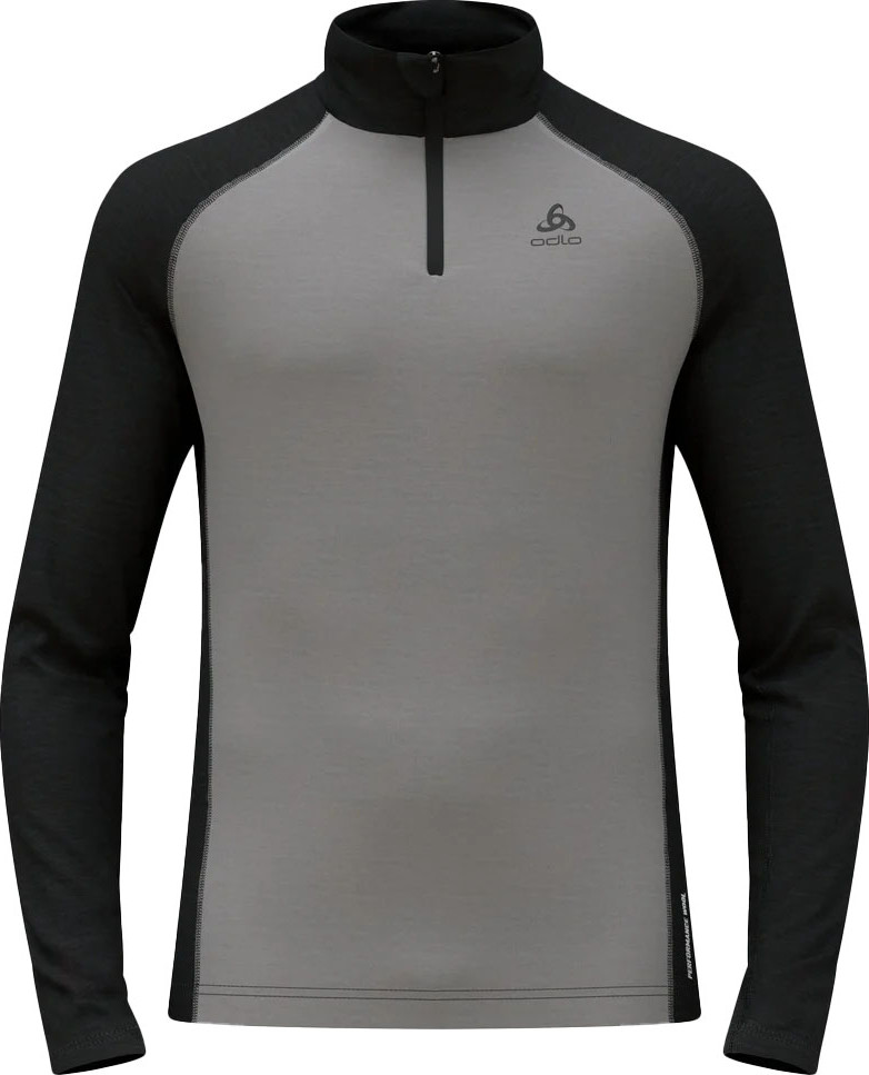 Odlo Men's Tn Long Sleeve Halfzip Natural  Grey Melange - Dark Grey Melange
