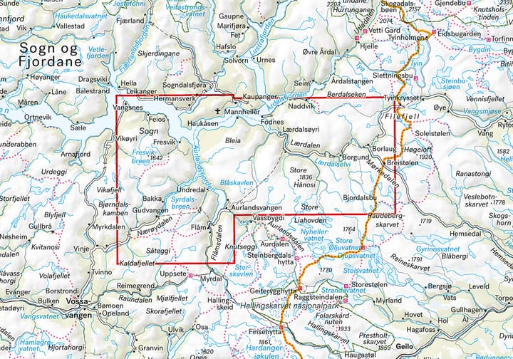Calazo förlag Nærøyfjorden & Lærdalen 1:50 000 Hiking map Calazo förlag