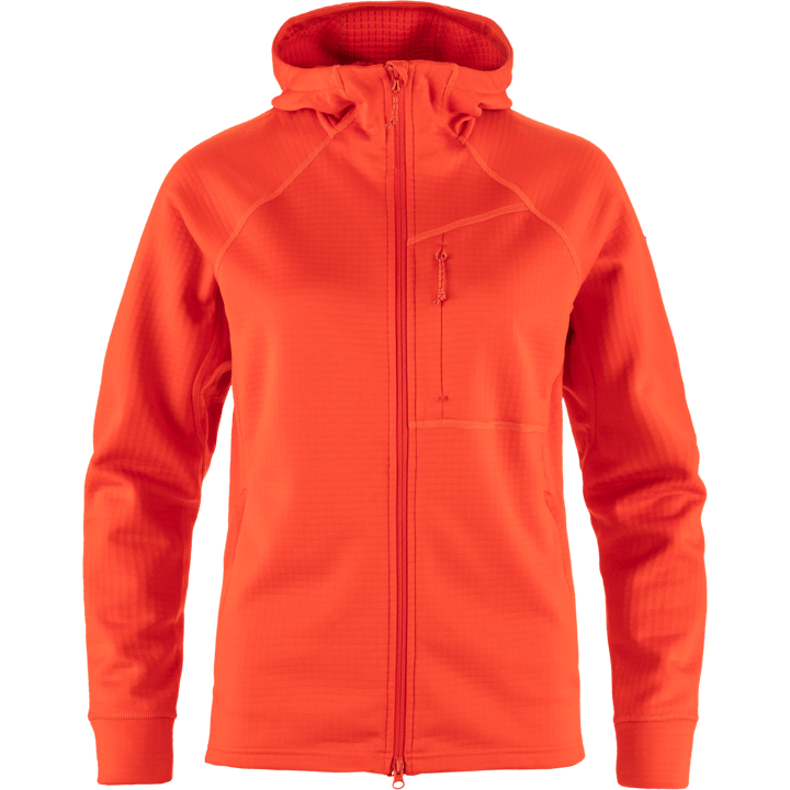 Fjällräven Women's Abisko Grid Fleece Hoodie Flame Orange Fjällräven