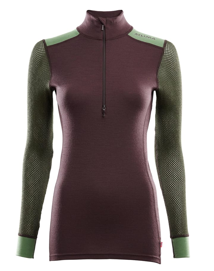 Aclima Woolnet Hybrid Mock Neck Woman Fudge/Dill/Olive Night Aclima