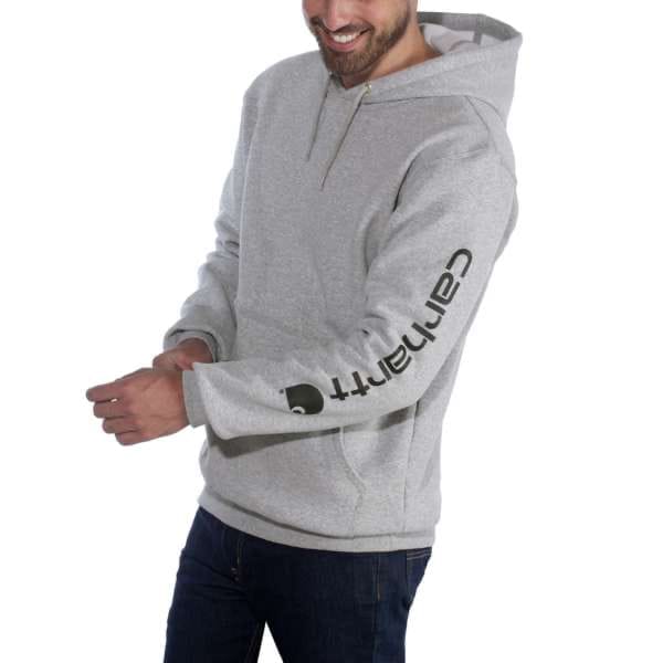 Carhartt Men's Sleeve Logo Hooded Sweatshirt Heather Grey/Black Carhartt Carhartt Men's Sleeve Logo Hooded Sweatshirt Heather Grey/Black Carhartt