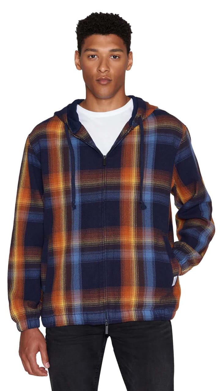 Knowledge Cotton Apparel Men's Checked Hoodie Twill Zipper Jacket Blue Check Knowledge Cotton Apparel