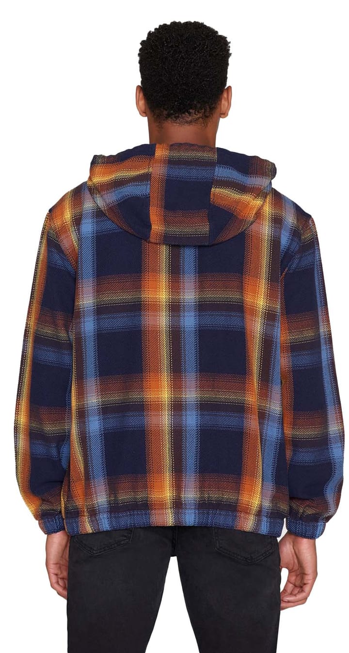 Knowledge Cotton Apparel Men's Checked Hoodie Twill Zipper Jacket Blue Check Knowledge Cotton Apparel