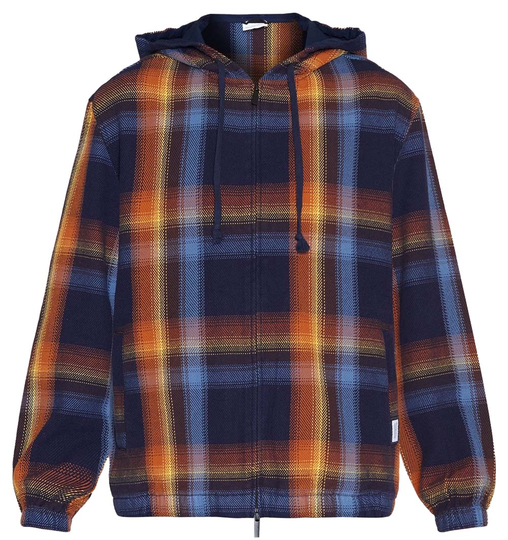 Knowledge Cotton Apparel Checked Hoodie Twill Zipper Jacket Blue Check