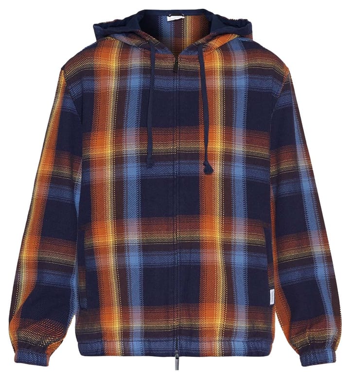 Knowledge Cotton Apparel Checked Hoodie Twill Zipper Jacket Blue Check Knowledge Cotton Apparel