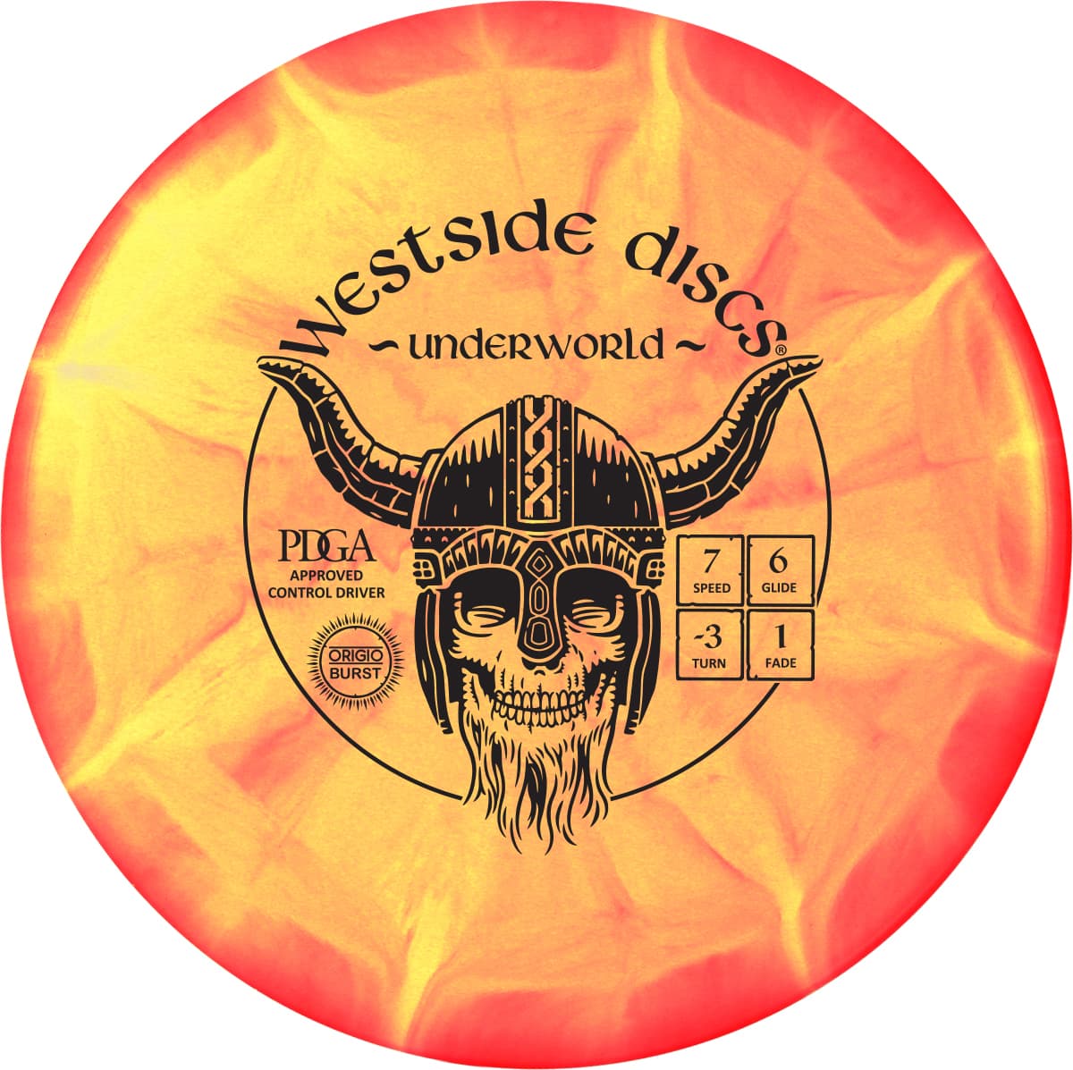 Westside Discs Origo Driver Burst Underworld, 173+ Yellow/Red