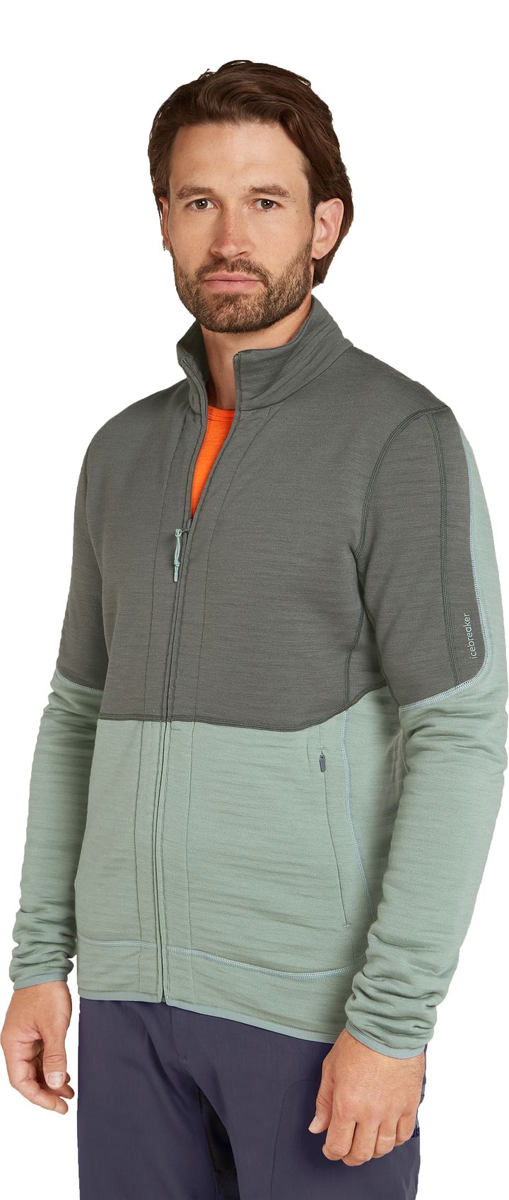Icebreaker Men's Merino 400 Realfleece Descender Longsleeve Zip Galaxy/Moss/Core Black Icebreaker