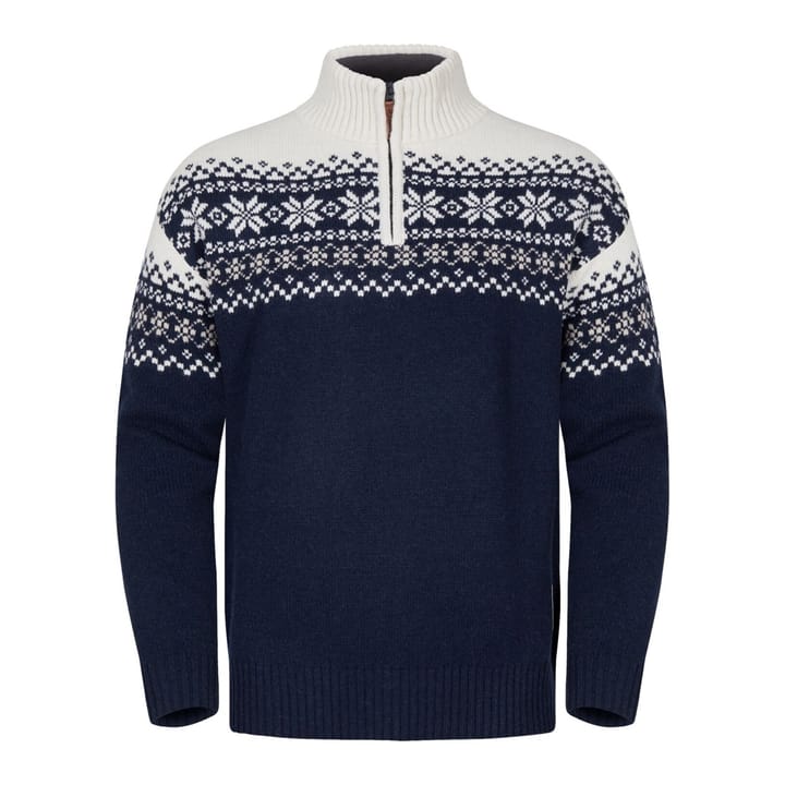 Gridarmor Snøkrystall Half Zip Ullgenser Men Navy Blue/White/Brown Gridarmor