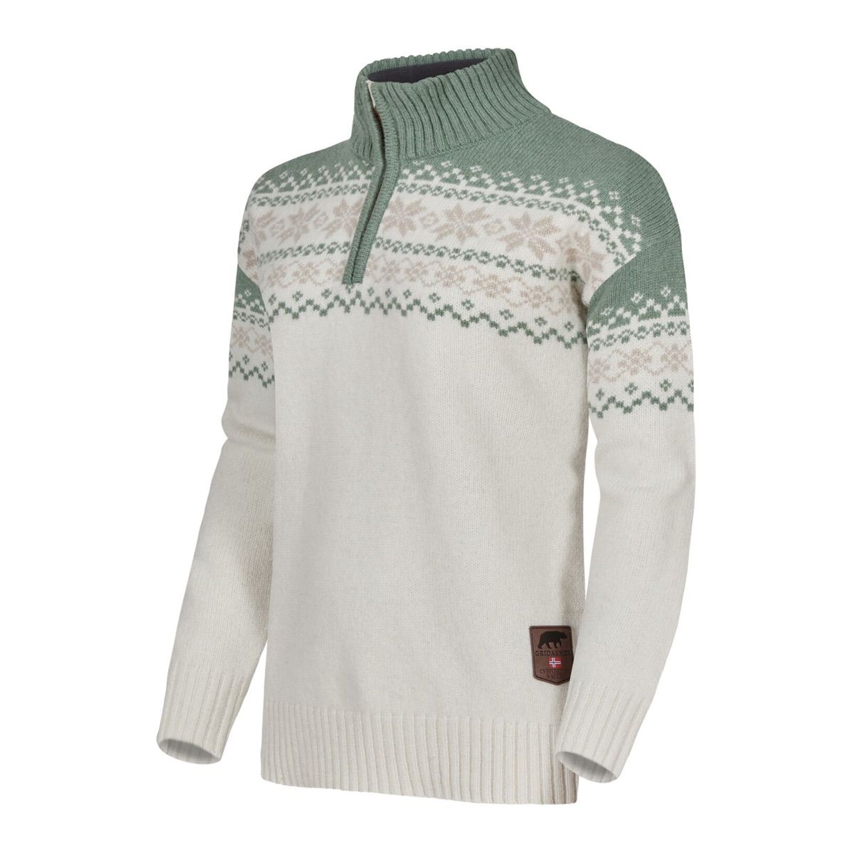 Gridarmor Women's Snøkrystall Half Zip Ullgenser White/Green/Beige