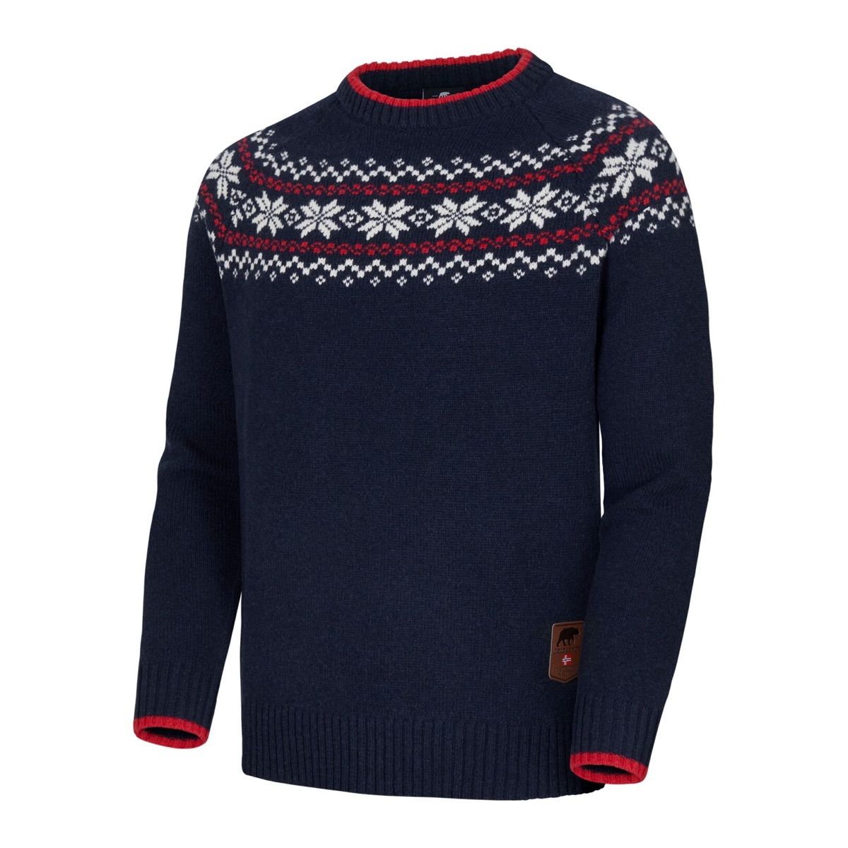 Gridarmor Men's Snøkrystall Round Neck Ullgenser Navy/White/Red