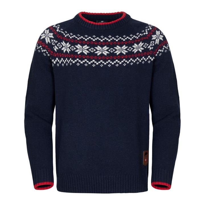 Gridarmor Men's Snøkrystall Round Neck Ullgenser Navy/White/Red Gridarmor