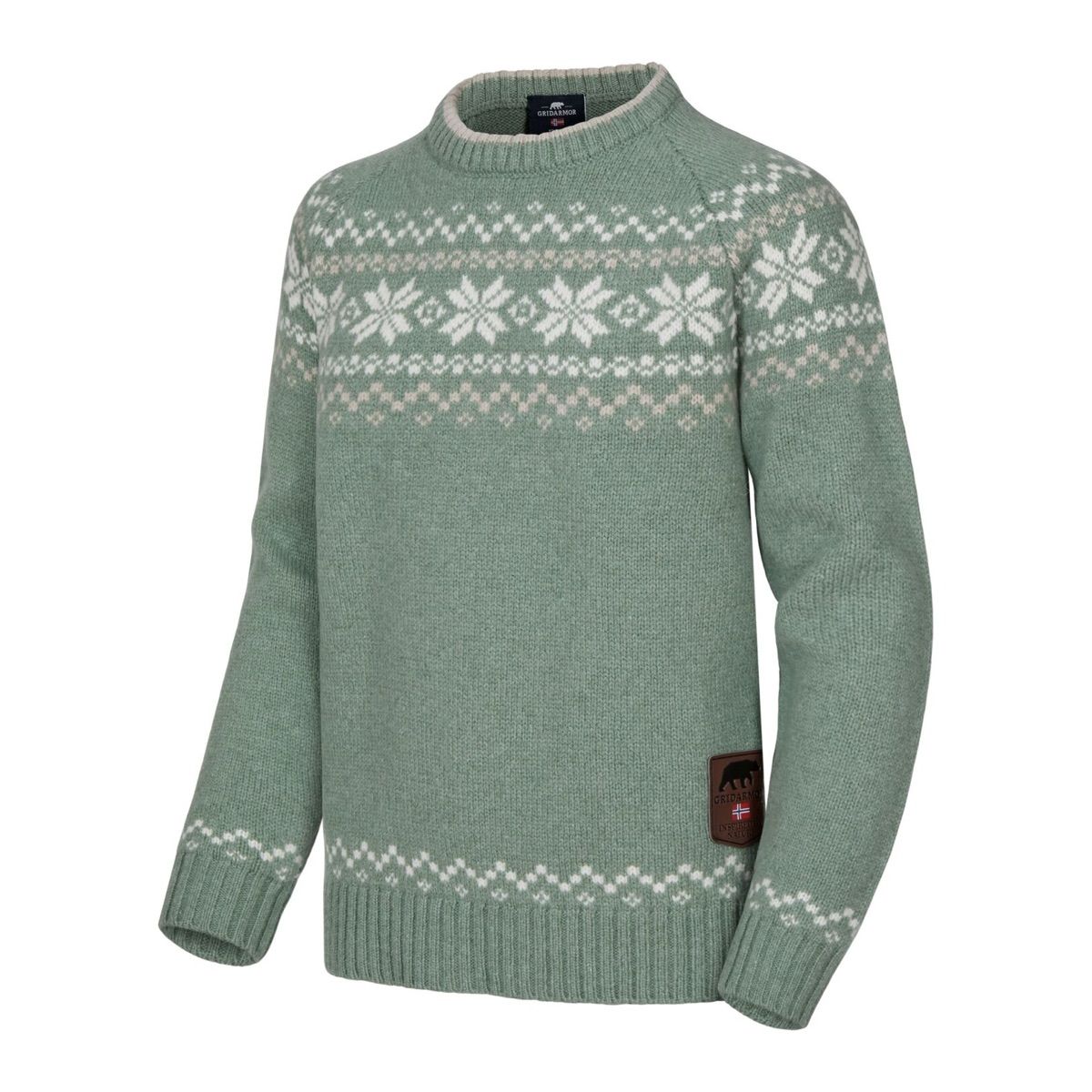 Gridarmor Kids' Snøkrystall Round Neck Ullgenser Green/White/Beige