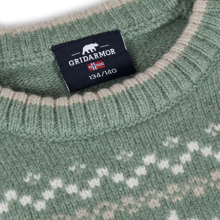 Gridarmor Kids' Snøkrystall Round Neck Ullgenser Green/White/Beige Gridarmor