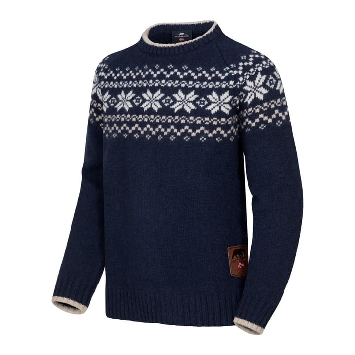 Gridarmor Kids' Snøkrystall Round Neck Ullgenser Navy/White/Beige Gridarmor
