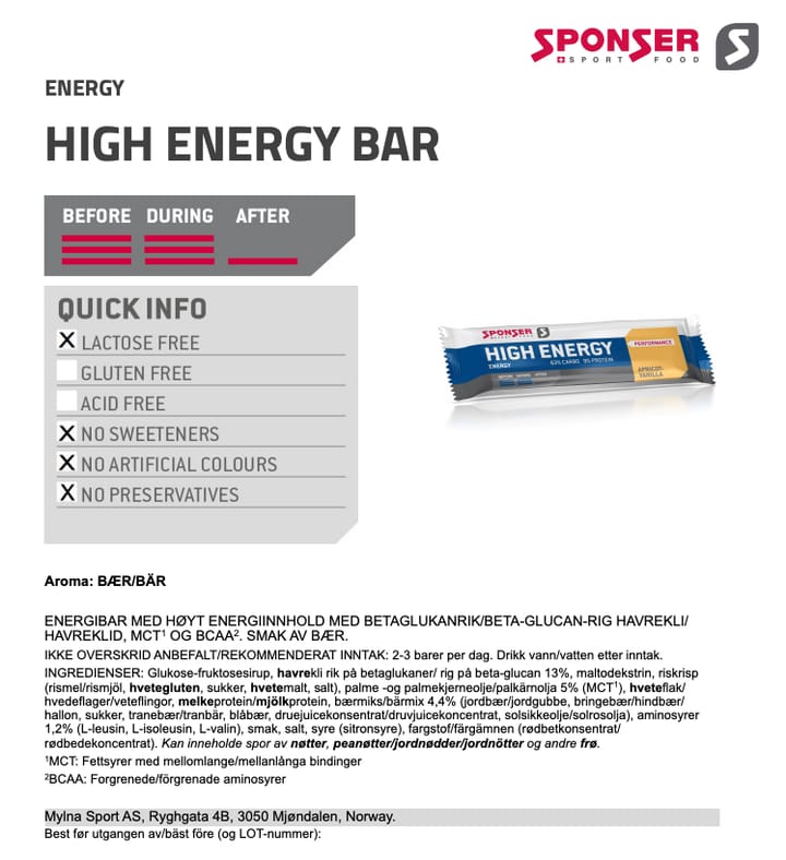 Sponser High Energy Bar Berry Multi 45 g. Sponser