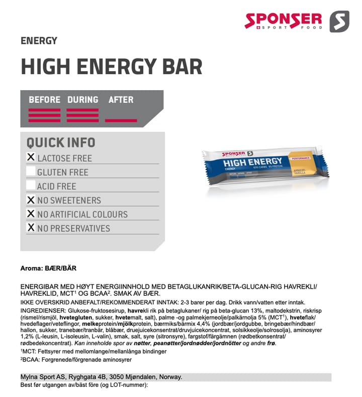 Sponser High Energy Bar Berry Multi 45 g. Sponser Sponser High Energy Bar Berry Multi 45 g. Sponser