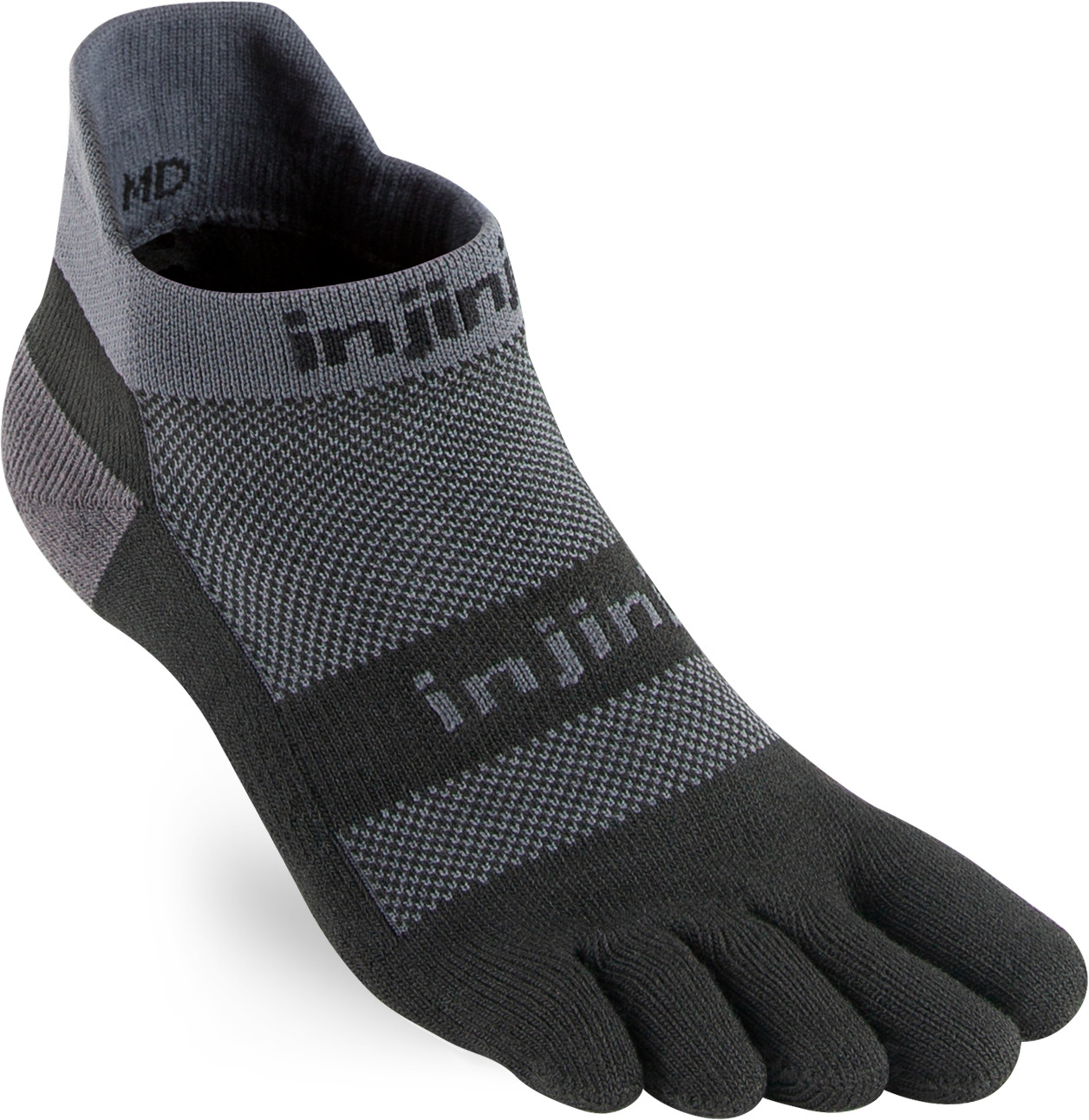 Injinji Men's Run Midweight No Show Coolmax Black Gray Treningssokker S
