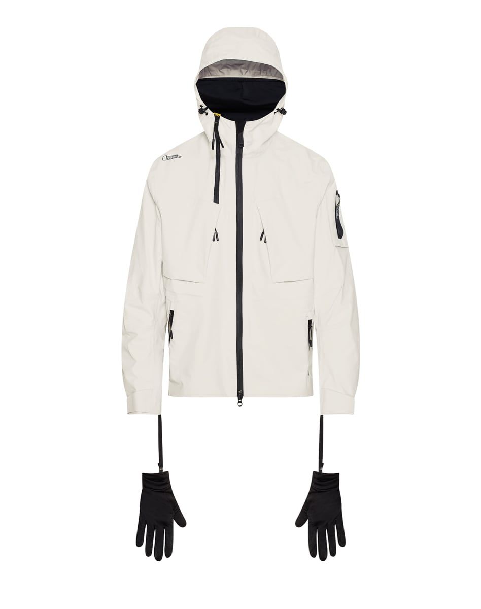 National Geographic Shield System 4 Uc Hood Jacket Protect Face Solution / Hidden Gloves Offwhite